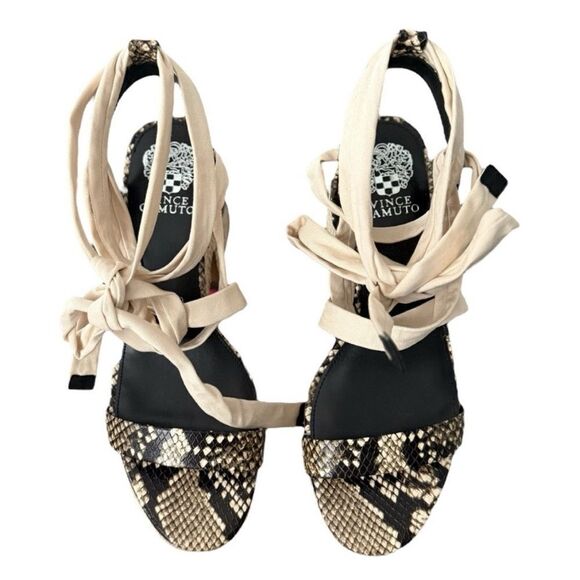 Vince Camuto Roreka Espadrille Block Heel Sandal Warm Vanilla Black Python - Picture 6 of 14